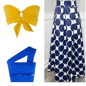 BLUE WHITE POLKA DOT PLEATED MAXI SKIRT 12